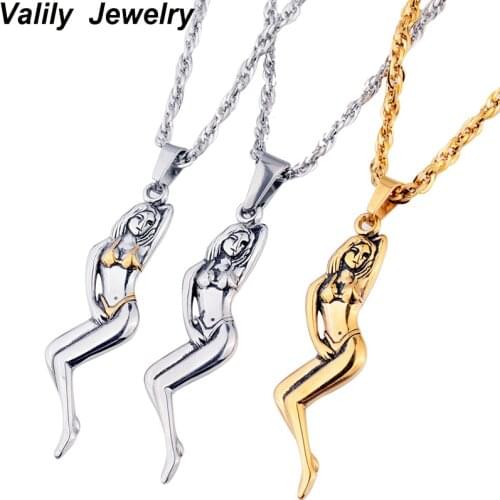 Valily Mens Necklace Sexy Naked Women Design Pendant Necklace Stainless Steel Fashion Gold Women Pendant for Men Chain Necklaces