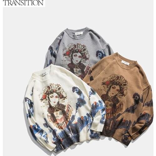 2021 mens authentic autumn and winter new national tide printing high quality round neck pullover sweater sweater top