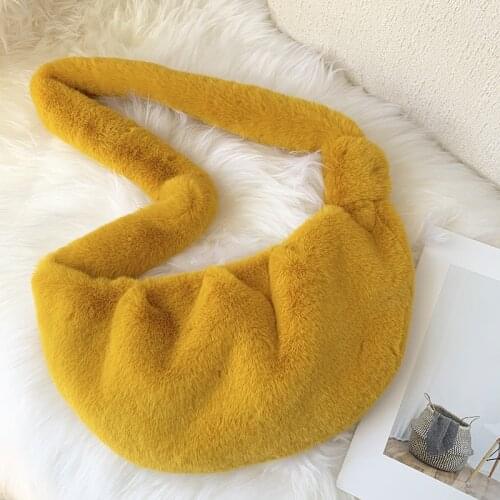 Soft Plush Hobos Crossbody Bag for Women Fashion Lady Shoulder Bag Luxury Faux Fur Messenger Bag Casual Large Tote Female Purses