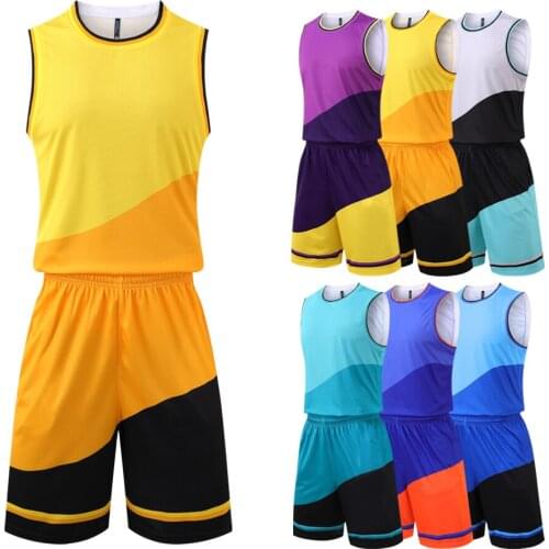 Modern Summer Polyester Basketball Jerseys Shorts Set Quick Dry Sleeveless Mens Youth Sportswear With Rib Round Collar LB8107A