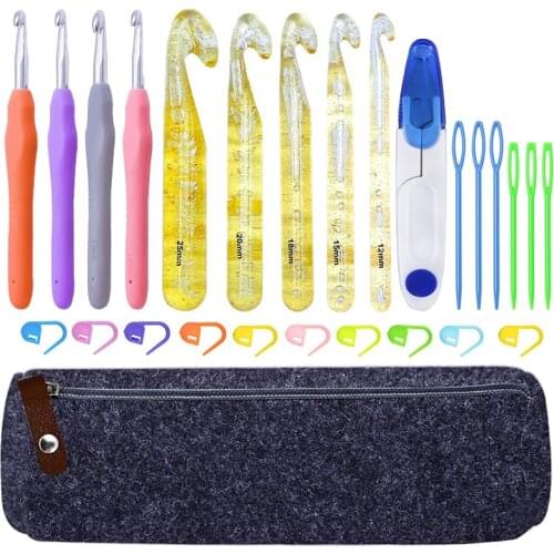 KAOBUY 27Pcs Huge Crochet Hooks Set With Ergonomic Crochet Hooks Stitch Markers Sewing Needles Crochet Needle