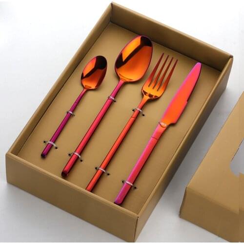 20pcs Dinnerware Set With Gift Box Luxury 18/10 Stainless Steel Cutlery Sets Gold Cutlery Rainbow Dinner Knife Spoon Fork set