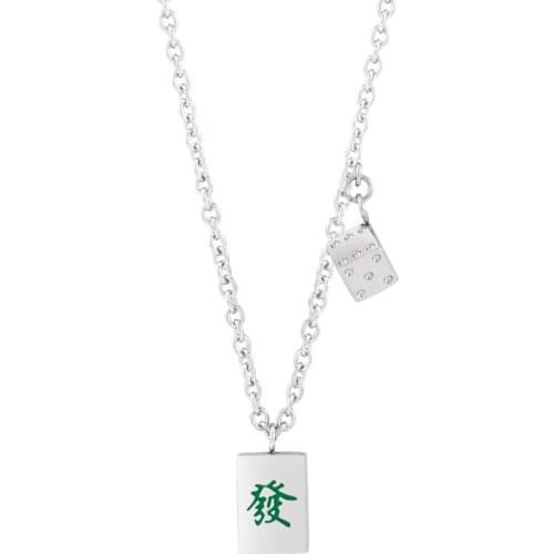 New Fashion Chinese Mahjong Dice Pendant Punk Stainless Steel Square Letter Long Sweater Necklace For Women Men Party Decor
