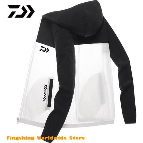 New Men Extra Thin DAIWA Fishing Jacket Outdoor Sport Quick Dry Breathable Hooded Fishing Shirts Summer Autumn Fishing Clothing