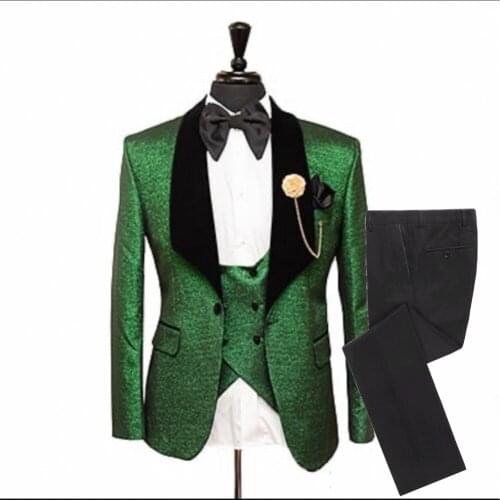 New Style Groomsmen Green and Black Groom Tuxedos Shawl Lapel Men Suits Wedding 3 Piceces ( Jacket+Pants+Vest+Tie ) D149