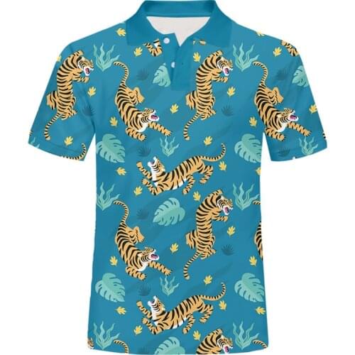 OGKB Hip Hop 3D Polo T Shirt Cool Tiger Leaves Print Mens Polo Shirts Summer Quality Animal Short Sleeve Harajuku Top Drop Ship