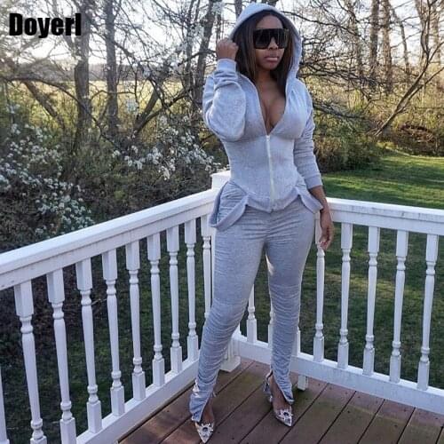 Autumn Winter Two Piece Tracksuits for Women 2020 Hoodie Zipper Fall Sweatsuits for Women Set Joggers 2 Piece Stacked Pants Set