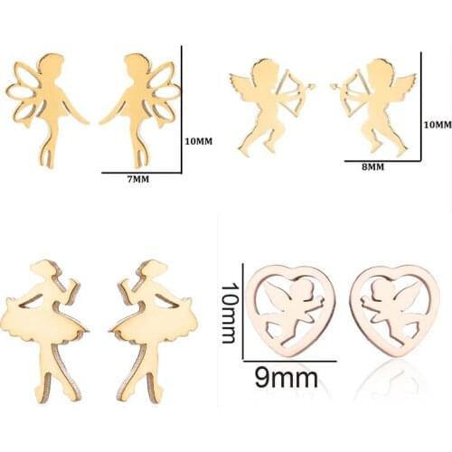 Punk Romantic Little Angel Cupid Boy and Girl Stud Earrings For Women Girls Stainless Steel Gold Color Earrings Fashion Jewelry