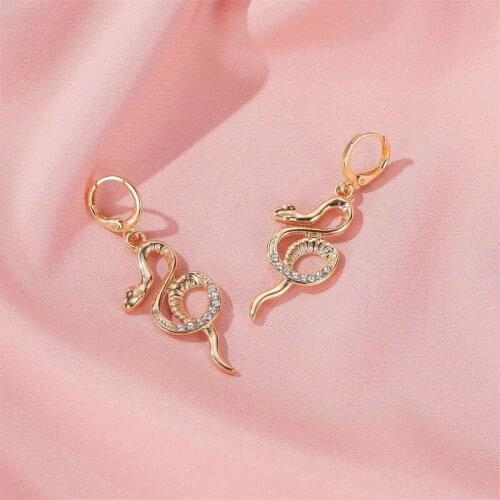 Personalized Jewelry Studded with Crystal Snake-shaped Long Earrings Temperament Cold Wind Net Red Earrings Gift