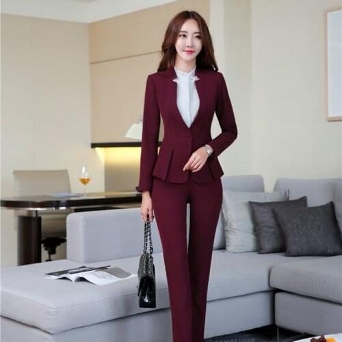 Fashion Slim Formal Professional Uniform Styles Blazers Jackets And Pants Women Business Pants Suits Female Blazer Sets