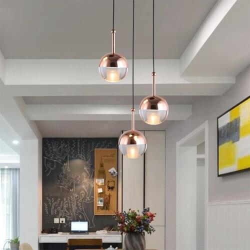Glass Ball Hanging Lights Modern Minimalist Pendant Lamp Nordic Single Head Droplight for Study Bedroom Living Room Restaurant