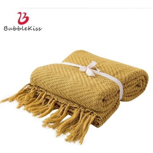 Bubble Kiss Cotton Knitted Fluffy Sherpa Sofa Bedding Throw Blanket Office Nap Air Conditioning Sofa Cover Super Soft Blanket