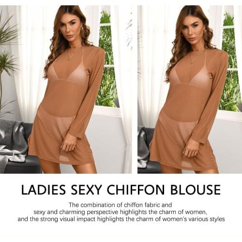 Sexy Women Sheer Mesh Bikini Cover Up Dress Swimwear Swimsuit Bathing See Through Long Sleeve T-shirt Tops Summer Beach Vestidos