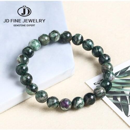 JD Natural Gem Stone Beads Jewelry Smooth Green Euchlorite Beads Bracelet Charms Accessories 6/8/10mm Elastic Bracelets