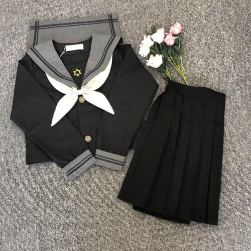School Dresses Large-Size S-5XL Anime Form College Middle High School Girls Black Jk Uniform With Tie Pleated Skirt Sailor Suit