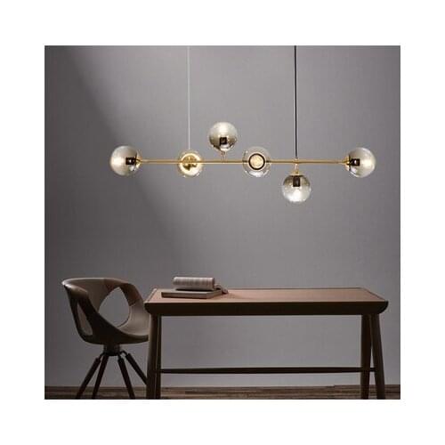 Nordic hand blown glass shade chandelier long hanging suspension for deco home gold glass ball magic bean luminaire plafonnier