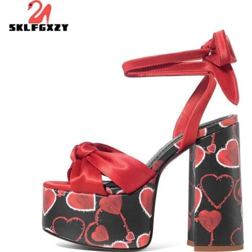SKLFGXZY Ankle Strap Silk Sandals Women High Platform Diamond Chunky Heel Luxury Rhinestone Wedding Shoes Woman