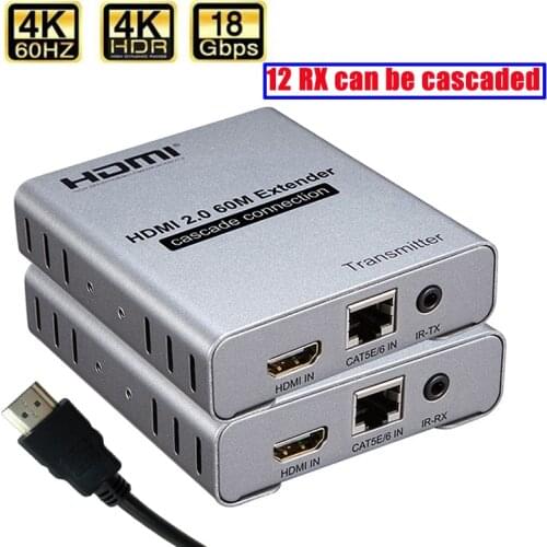 HDMI 2.0 4K 60HZ 60M HDMI Extender 1080P 120M Over RJ45 Ethernet Lan CAT5e Cat6 Cable Cascade Connection Extension PC DVD TO TV