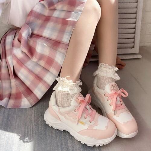 Japanese student sweet lolita shoes flat platform shoes thick bottom casual sports shoes college style comfortable women cos