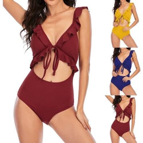 Swimsuits Woman 2021 Women Plus Size Soild Bathing Suit Swimjupmsuit Swimsuit Beachwear Padded Swimwear Hollow Bodysuit Monokini