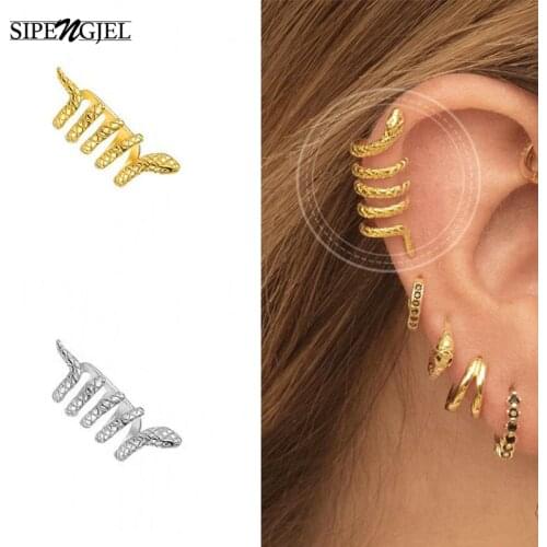 SIPENGJEL Fashion Fine Geometric Snake Shaped Earrings For Women Climbers Fake Cartilage Clip On Earring Ear Cuff Jewelry 2021