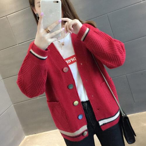 Autumn And Winter Womens Cardigan Warm Knitted Sweater Jacket Pocket Solid Color Fashion Knitted Cardigan Jacket Loose Sweater