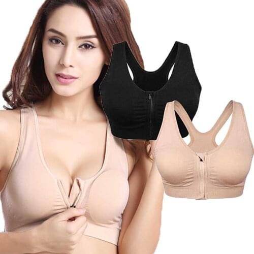 Womens Front Zipper Sports Bra Padded Workout Wireless Yoga Bras Full Cup Push Up Underwear Running Gym Fitness Breathable Tops
