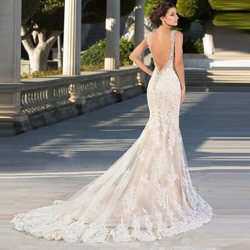 Mermaid Lace Wedding Dress Sweetheart Backless Bride dresses 2020 White Cheap wedding dresses with free shipping