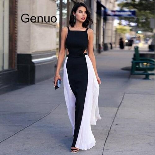 Women Summer Sleeveless Women Dress Black And White Patchwork Elegant Evening Party Long Maxi Dresses Robe Femme Fashion 2020