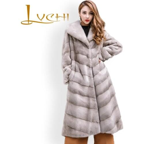 LVCHI Womens Winter Coat 2019 Swallowtail Style Elegant Velvet Real Fur Mink Casual Loose Maxi Turn-down Collar OL Overcoat