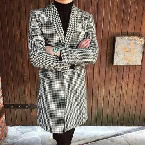 YIWUMENSA Winter Latest Design Outwear Houndstooth Business Groomsman Blazer Formal Overcoat Wedding Mens Jackets Trench Coats