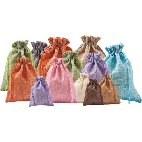 30pcs/set Mix Color Mix Sizes Burlap Packing Pouches Drawstring Bags for Jewelry Package Party Wedding Gift Bags