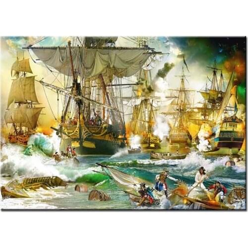 Battle on the High Seas Boats Warfare 5D Diamond Embroidery full round Square drill diy mosaic decor Diamond paintingZP-3548
