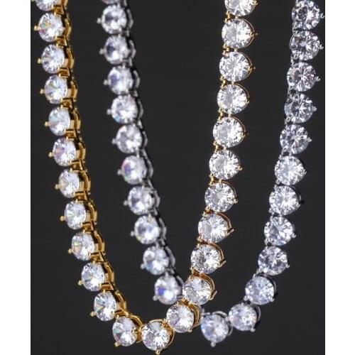 4mm-6mm Hip Hop 3 Claw Set 3A+ CZ Stone Bling Iced Out Tennis Link Chain Chokers Necklaces for Men Women Unisex Rapper Jewelry