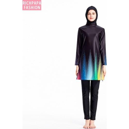 Floral Modest Muslim Swimwear Women Islam 3 Piece Full Cover Islamic Long Muslimah Swimsuit Hijab Swimming Burkinis