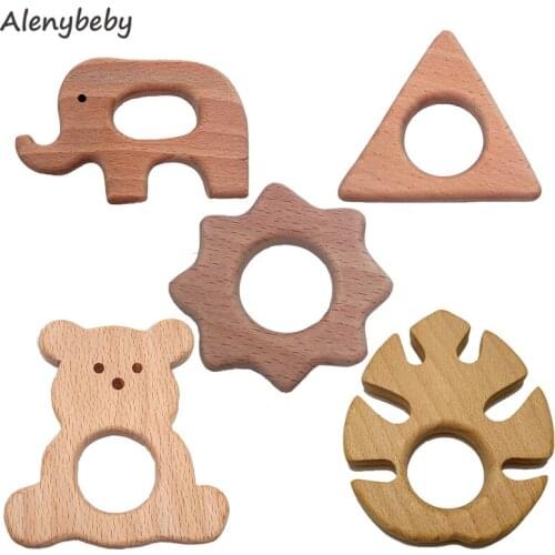 Beech Wooden Natural Handmade Wooden Teether DIY Wood Personalized Pendent Eco-Friendly Safe Baby Teether Toys