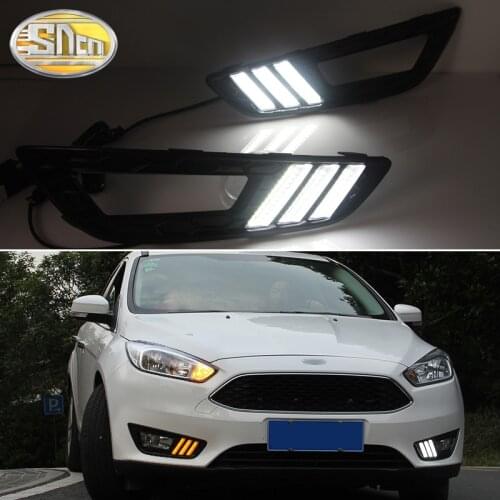 Car LED DRL Daylight For Ford Focus 3 MK3 2015 2016 2017 2018 Yellow Turn Daytime Running Light Fog Lamp Auto Driving Headlamps