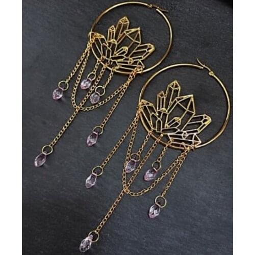 Druzy Crystal Hoops Hoops Earrings |Unisex Jewelry,Punk Jewelry, Punk Hoop Earrings