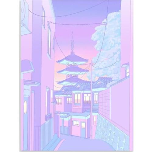 HD Printed Landscape Canvas Painting Wall Art Japan Tokyo Building Poster Home Decor Living Room Modular Pink Pictures Framework