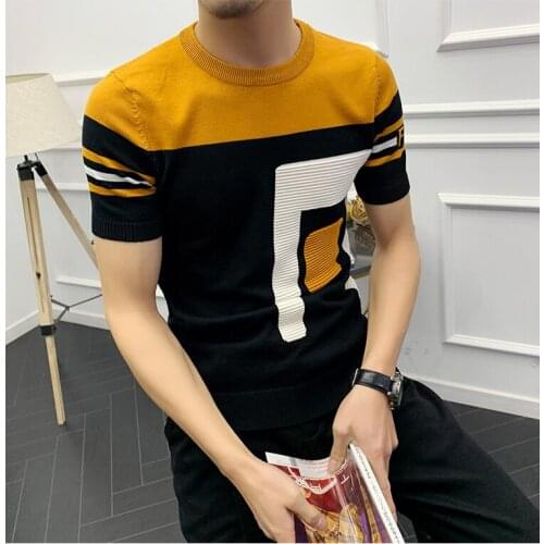 Summer Dress Short Sleeve Male Knitting Tshirt Tee Jacquard Weave High Quality Streetwear Round Sleeve T-shirt Camisetas Hombre