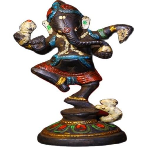 Early collection of copper carving depicting color elephant trunk God of wealth