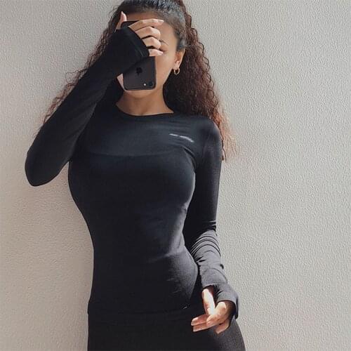 Sexy Women Solid Fitness Sport Shirts Solid Color High Elastic Gym Yoga Top Running Breathable Long sleeve T-Shirts