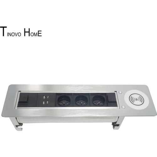 Silver smart socket in the countertop / Electrical outlets with usb for home / French plug adapter /support wireless QI charging