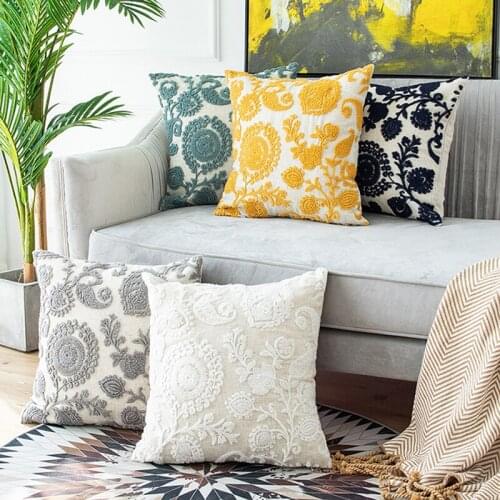 Chicity Fashion Tassels Cushion Cover Pillowcase American Pastoral Floral Embroidered Cushion Cover