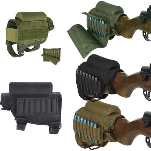 Tactical Rifle Cheek Rest Holder with 2 Molle Pouch for 8 Grid Shells and 2 Different Heights Cheek Leather Pad .22 .223 Cal .30
