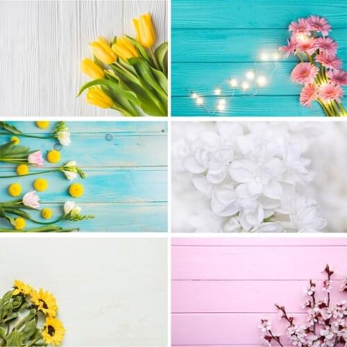 SHENGYONGBAO Vinyl Custom Photography Backdrops Prop Flower and Wooden Planks Photography Background 200212SU-04