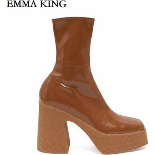 2020 Fashion Spring Autumn Platform Ankle Boots Women Thick Heel Platform Boots British Style Retro Boots Square Toe Lady Shoes