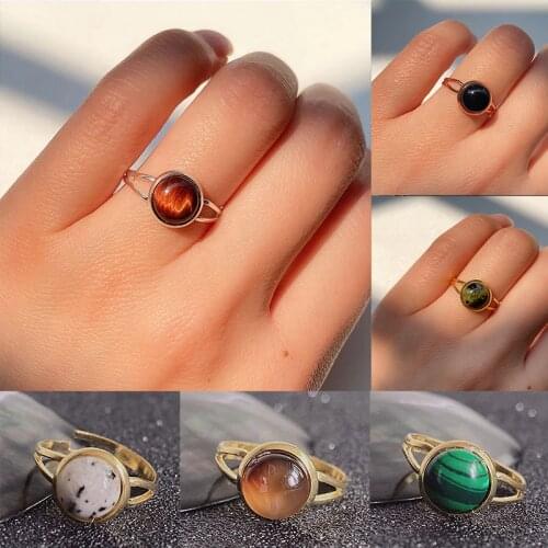 Charm Natural Stone Open Ring for Women Handmade Bohemian Jewelry Gift Crystal Moonstone Agate Wedding Party Ring Adjustable