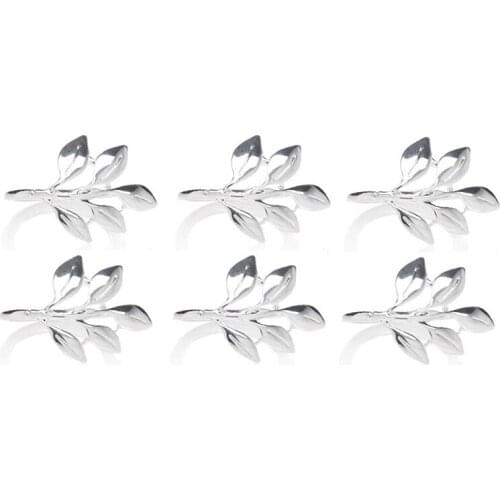 6Pcs Fall Leaves Napkin Rings Silver Christening Bangle Metal Napkin Holder Wedding Gifts Baptismal Shower Party Decor