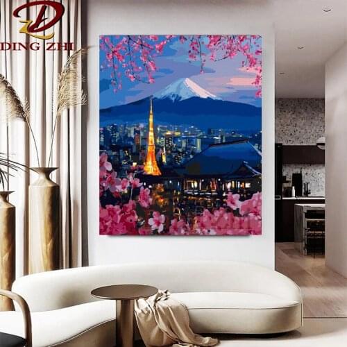 DIY 5D Diamond Painting City Landscape Romantic Cherry Blossom Mountain Cross Stitch Full Square Round Drill Embroidery Mosaic